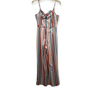 Romeo + Juliet Couture Jumpsuit M Womens Striped Pastel Polyester Blend Flare